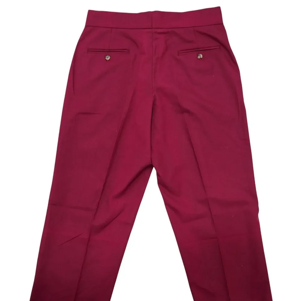 Mens 32 Gurkha Pants Burgundy Red Cotton High Waist Flat Front Straight Trousers